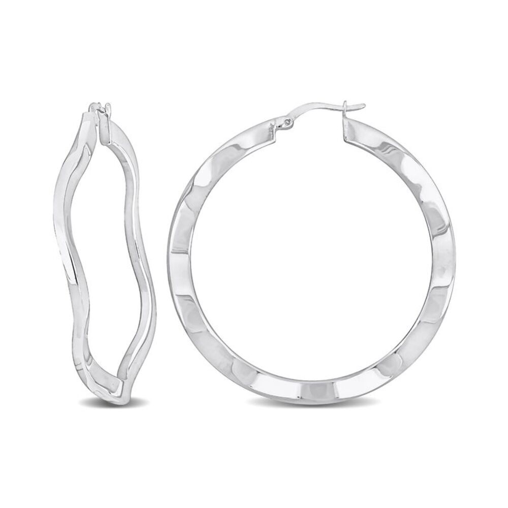 Sterling Silver Wave Hoop Earrings (2 Inches)
